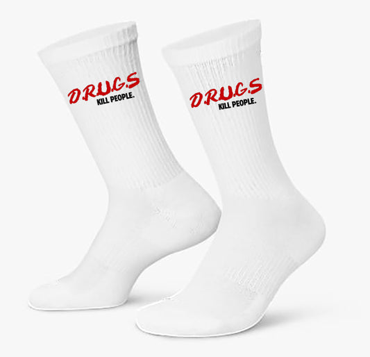 D.R.U.G.S. KILL PEOPLE Socks - White